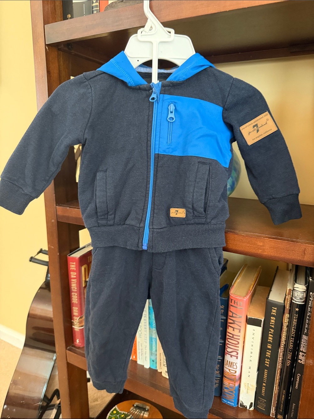 7 For All Mankind Navy and Bright Blue Hoodie Sweatpants Set